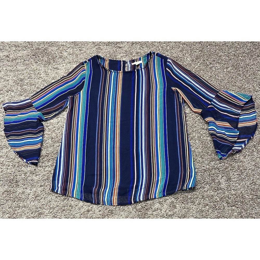 Cato C Est. 1946 Blouse Women's Small Multicolor Bell Long Sleeve Striped